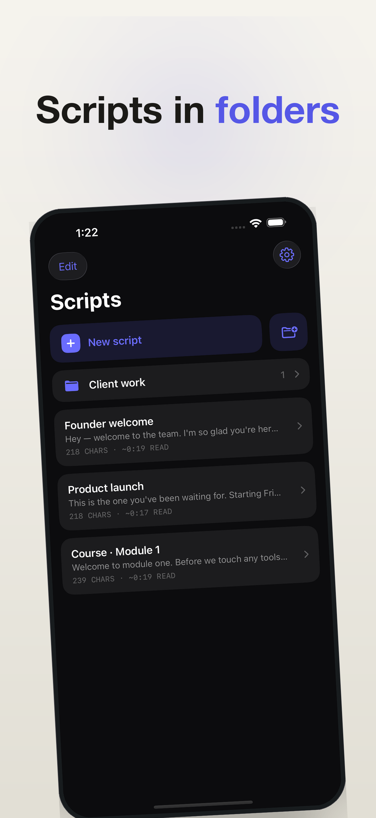 Scripts organized in folders